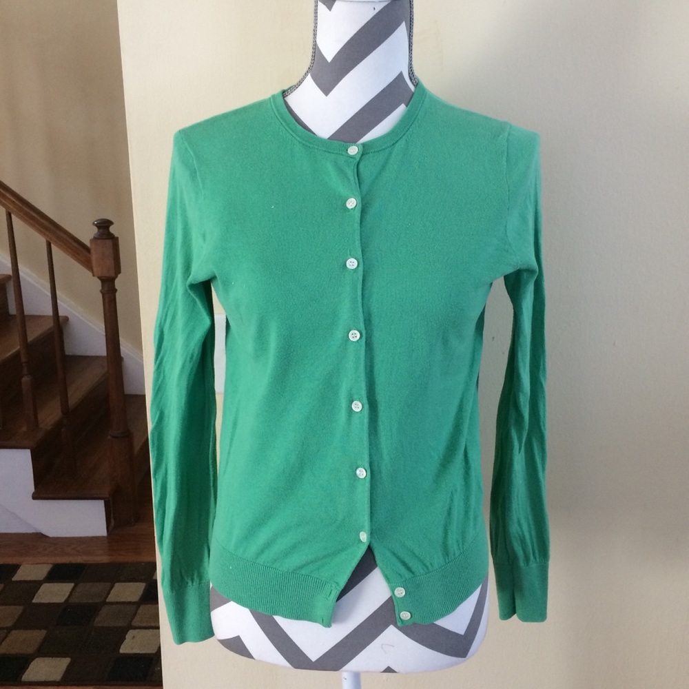 J Crew green cardigan, size Small